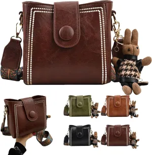 Vintage Fashion Bag With Adjustable Wider Shoulder Strap, Vintage Retro Small Water Bucket Bag, with Cute Doll Pendants