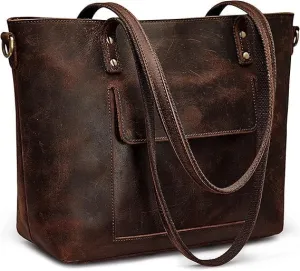 Vintage Leather Tote Bag, Women's Shoulder Handbag, Crossbody Purse, Brown