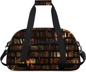 Vintage Library Bookshelf Kids Overnighted Duffel Bag Carry-On Size & Ideal for School Practice or Weekender Travel with Zip and Shoulder Stra for Boys & Girls