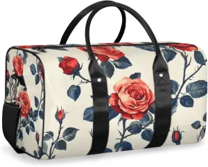 Vintage Rose Travel Duffle Bag for Women Men Gym Duffel Foldable Bag Waterproof Weekender Pretty Wildflowers Duffle Tote
