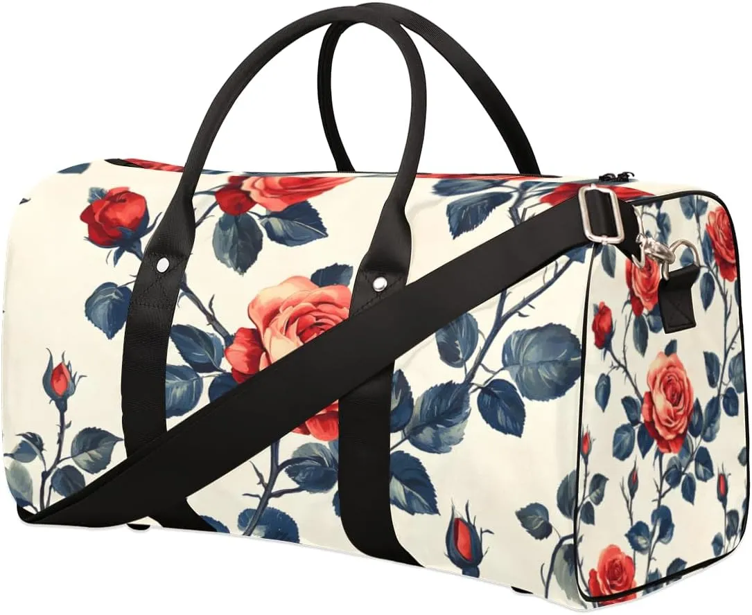 Vintage Rose Travel Duffle Bag for Women Men Gym Duffel Foldable Bag Waterproof Weekender Pretty Wildflowers Duffle Tote