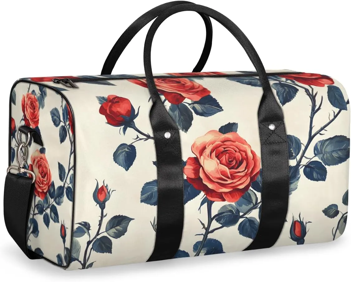 Vintage Rose Travel Duffle Bag for Women Men Gym Duffel Foldable Bag Waterproof Weekender Pretty Wildflowers Duffle Tote