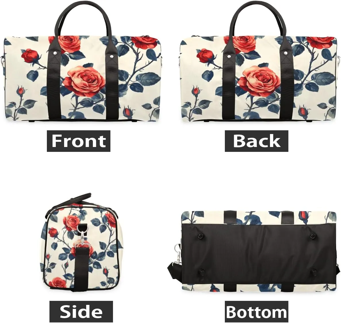 Vintage Rose Travel Duffle Bag for Women Men Gym Duffel Foldable Bag Waterproof Weekender Pretty Wildflowers Duffle Tote