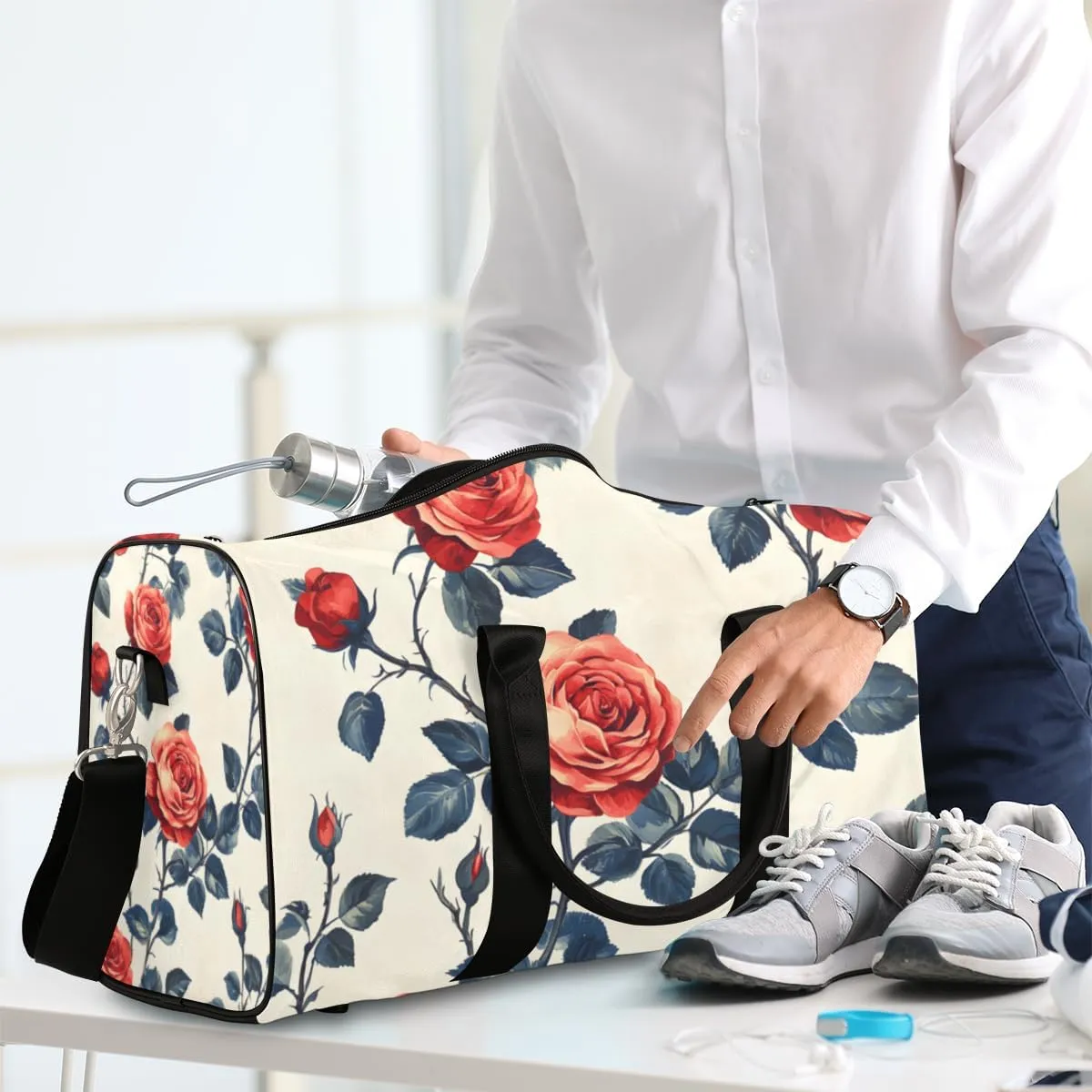 Vintage Rose Travel Duffle Bag for Women Men Gym Duffel Foldable Bag Waterproof Weekender Pretty Wildflowers Duffle Tote