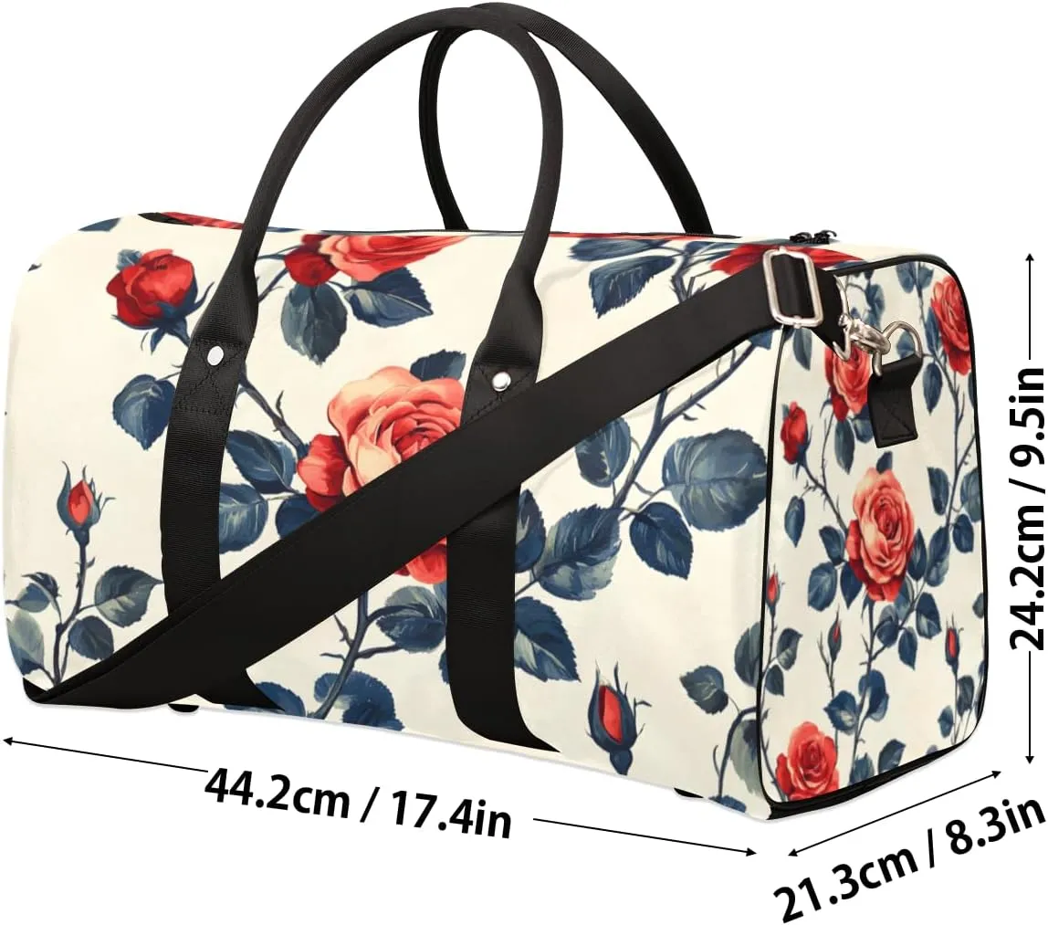 Vintage Rose Travel Duffle Bag for Women Men Gym Duffel Foldable Bag Waterproof Weekender Pretty Wildflowers Duffle Tote