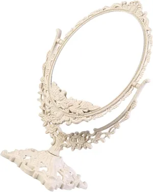 Vintage Style Adjustable Table Mirror Elegant Desk Vanity Makeup Mirror for Bedroom Rotating Mirror with Floral Design for Makeup and Grooming