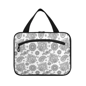 Vintage Traditional Ancient Asian Elements Paisley Floral Flowers 1 PC Hanging Travel Wash bag with Handles, Portable Makeup Organizer Brush Storage Case Portable Travel Cosmetic with Hook M