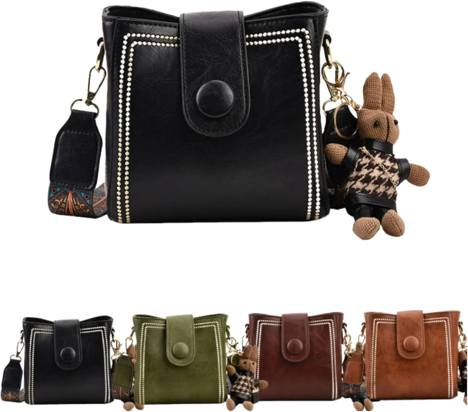 Vintage Water Bucket Crossbody Adjustable Shoulder Strap Bags,Vintage Fashion Wide Shoulder Strap Crossbody Bags for Women