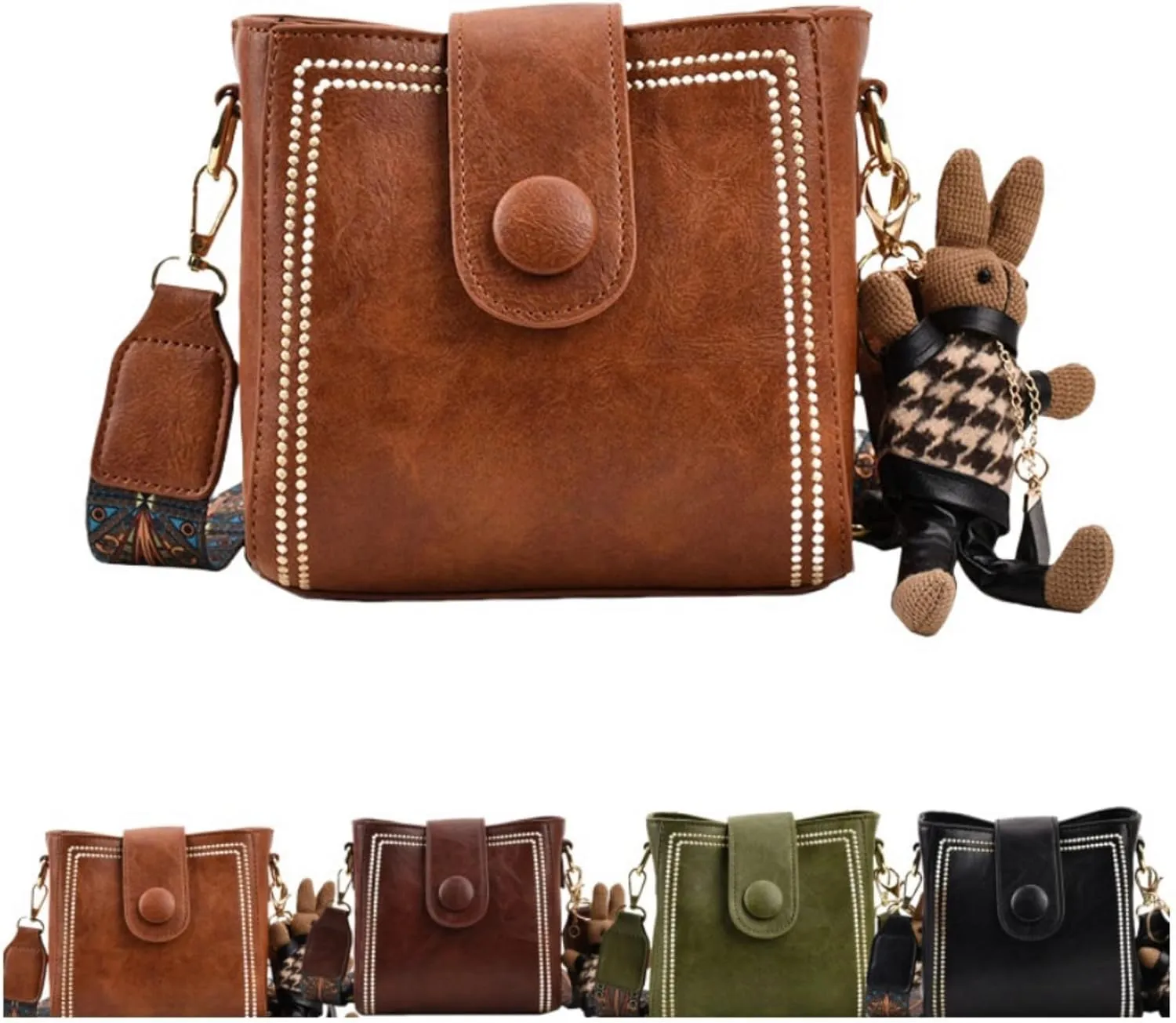 Vintage Water Bucket Crossbody Adjustable Shoulder Strap Bags,Vintage Fashion Wide Shoulder Strap Crossbody Bags for Women
