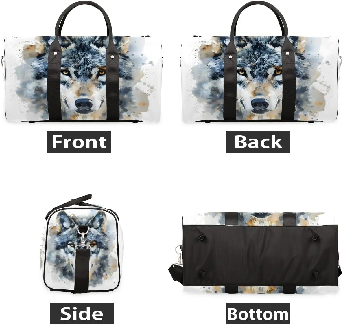 Vintage Wolf Travel Duffle Bag for Women Men Gym Duffel Foldable Bag Waterproof Weekender Wildlfe Animal Duffle Tote