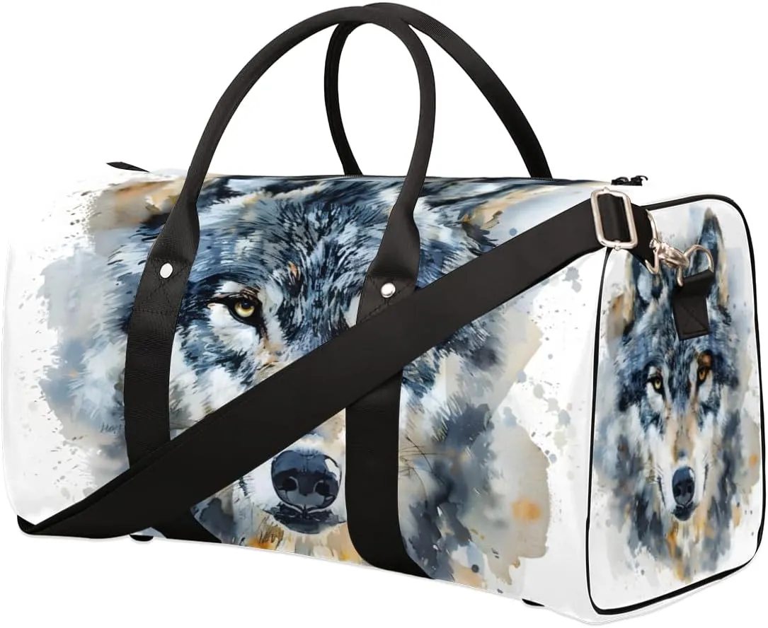 Vintage Wolf Travel Duffle Bag for Women Men Gym Duffel Foldable Bag Waterproof Weekender Wildlfe Animal Duffle Tote
