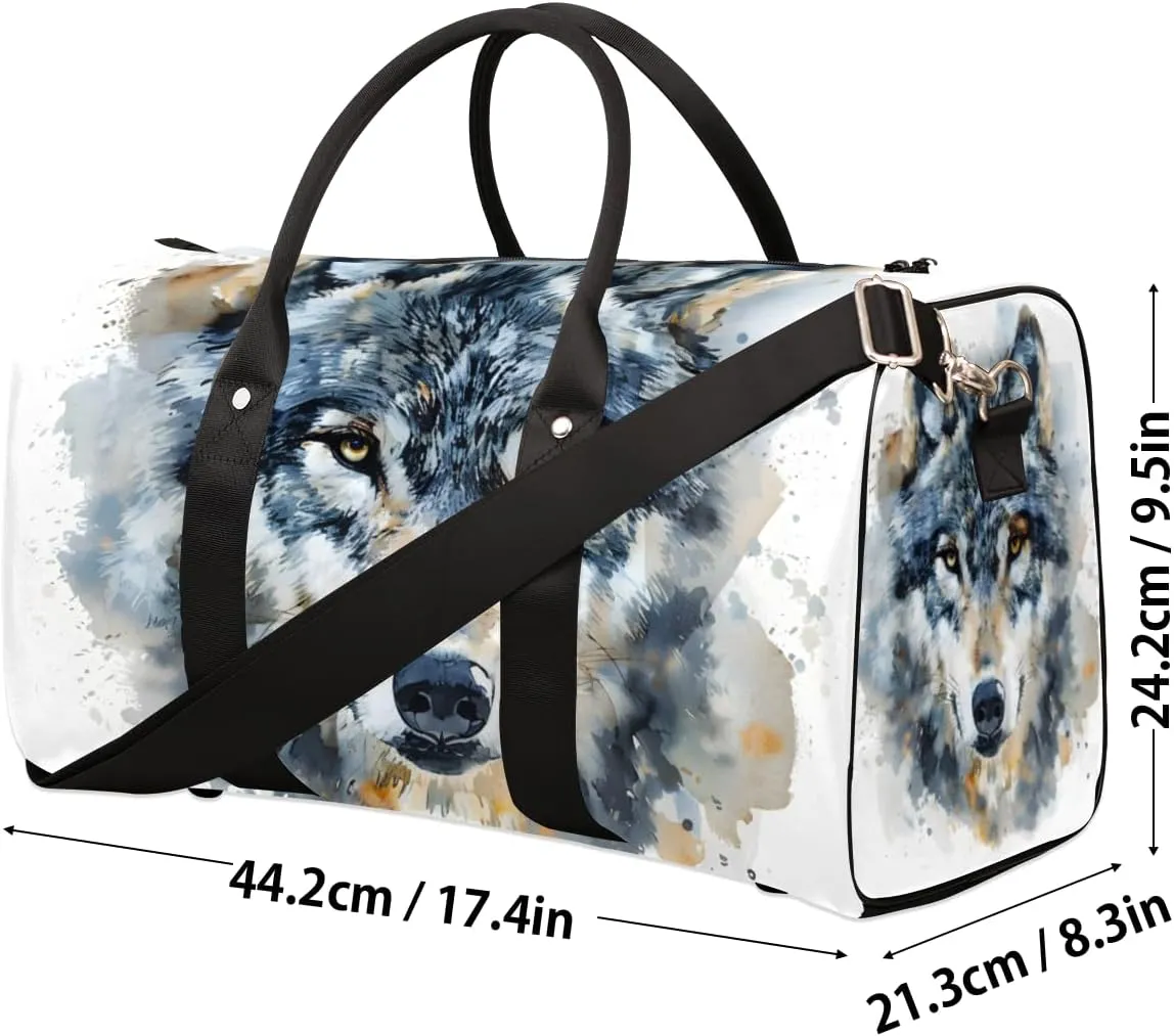Vintage Wolf Travel Duffle Bag for Women Men Gym Duffel Foldable Bag Waterproof Weekender Wildlfe Animal Duffle Tote