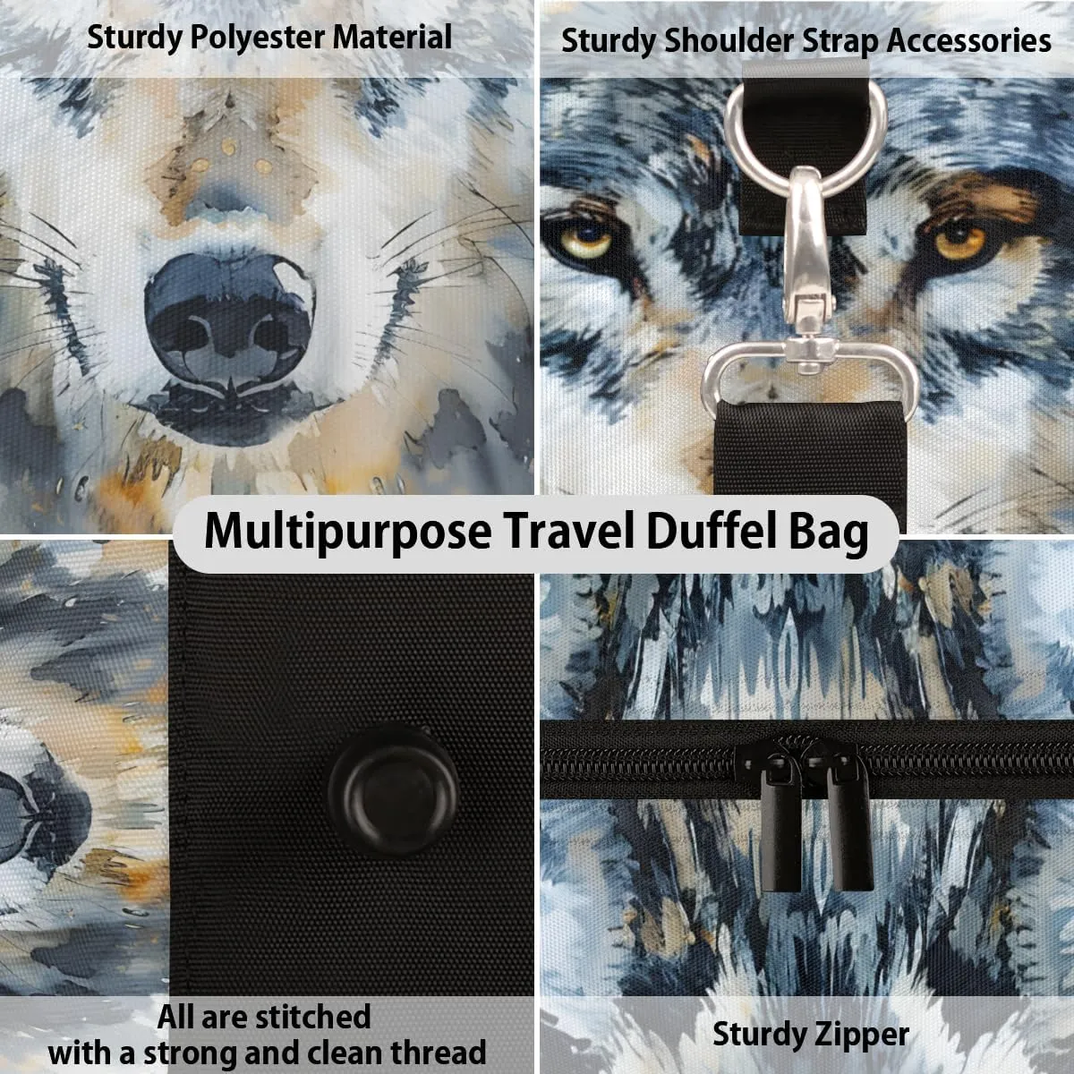 Vintage Wolf Travel Duffle Bag for Women Men Gym Duffel Foldable Bag Waterproof Weekender Wildlfe Animal Duffle Tote