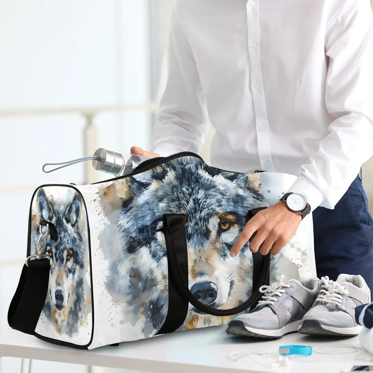 Vintage Wolf Travel Duffle Bag for Women Men Gym Duffel Foldable Bag Waterproof Weekender Wildlfe Animal Duffle Tote
