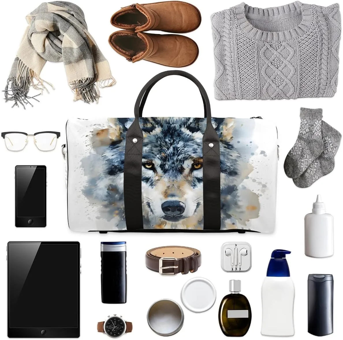 Vintage Wolf Travel Duffle Bag for Women Men Gym Duffel Foldable Bag Waterproof Weekender Wildlfe Animal Duffle Tote