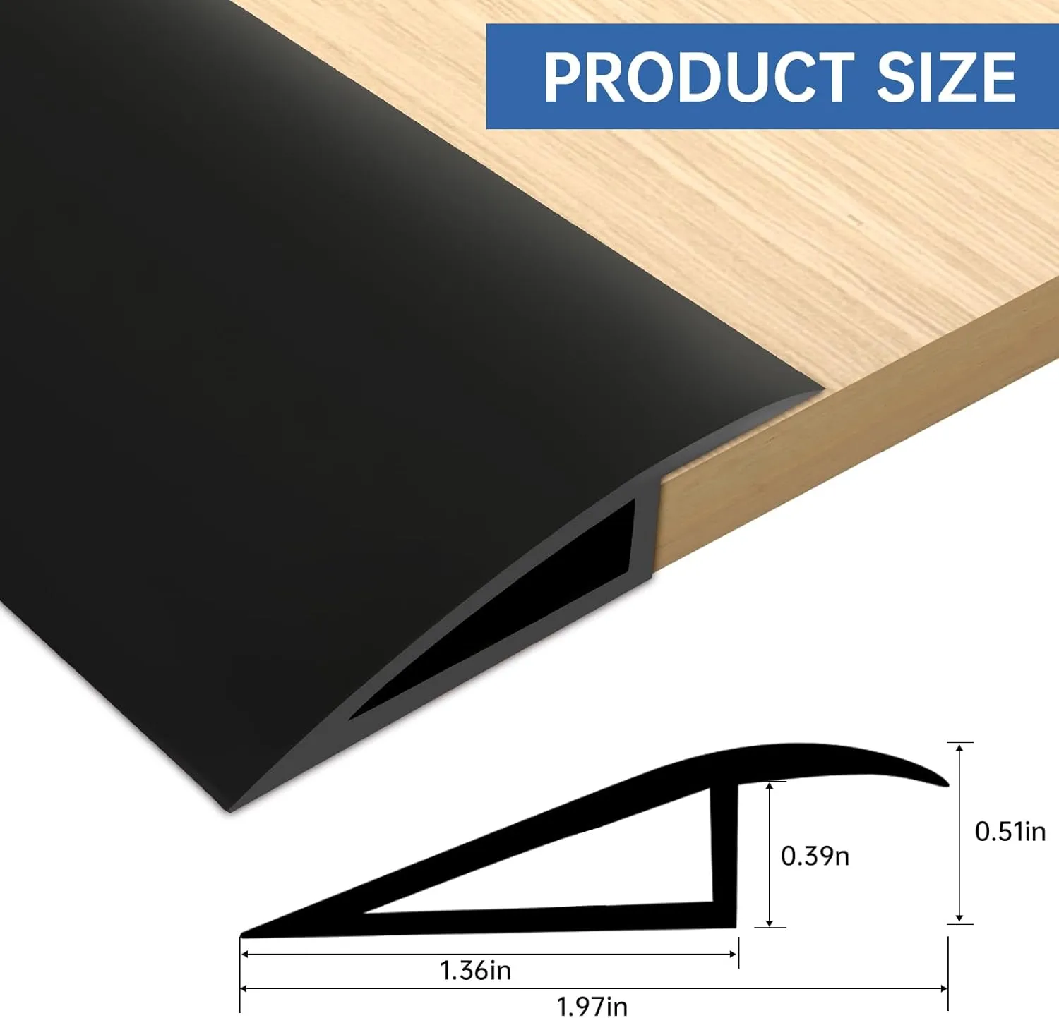 Vinyl Door Threshold Flooring Transition Strip Self Adhesive Carpet Edging Strip for Laminate Doorway Edge Threshold from 1/5" to 2/5" (Black, 3.3 Ft)