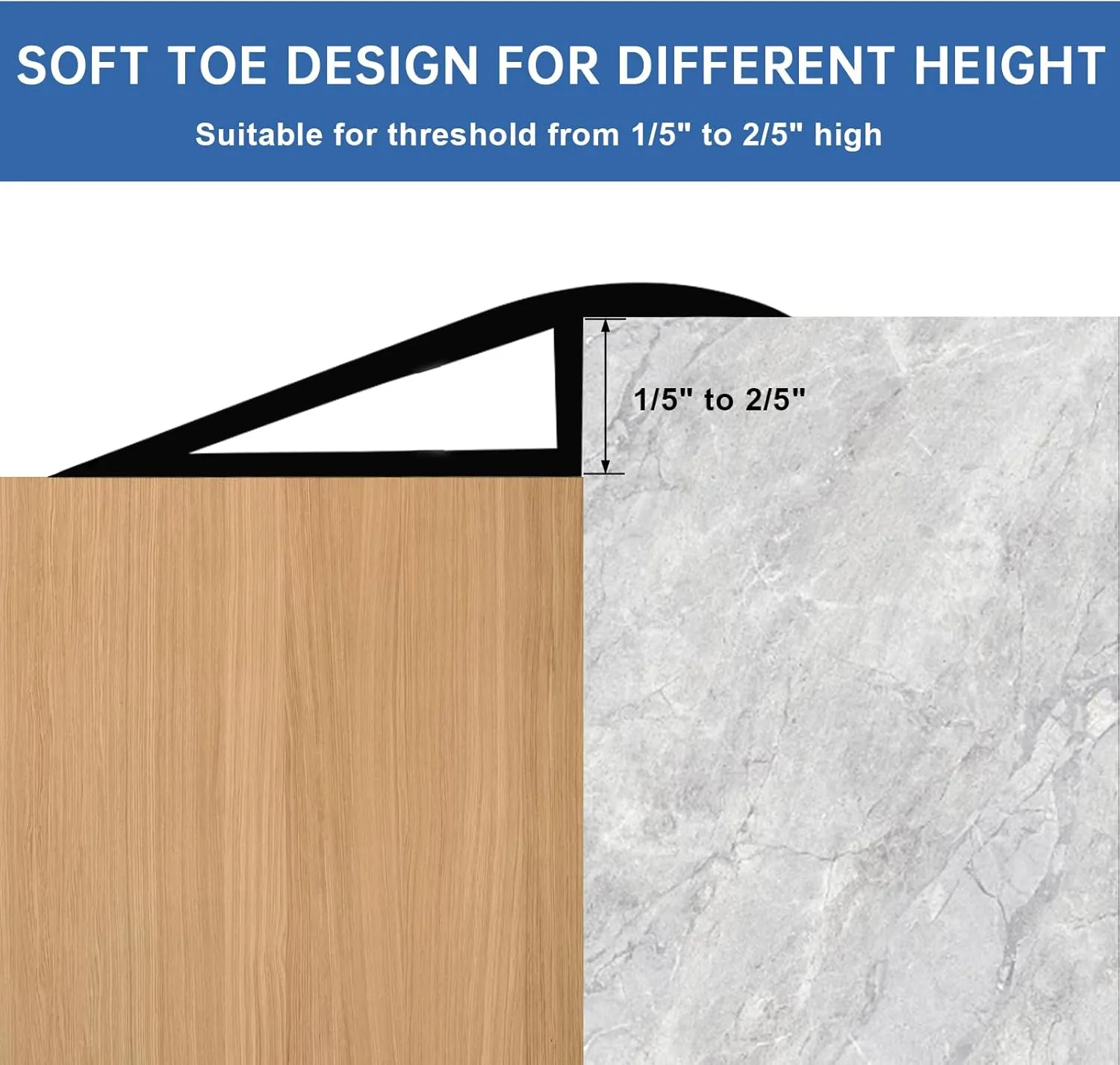 Vinyl Door Threshold Flooring Transition Strip Self Adhesive Carpet Edging Strip for Laminate Doorway Edge Threshold from 1/5" to 2/5" (Black, 3.3 Ft)