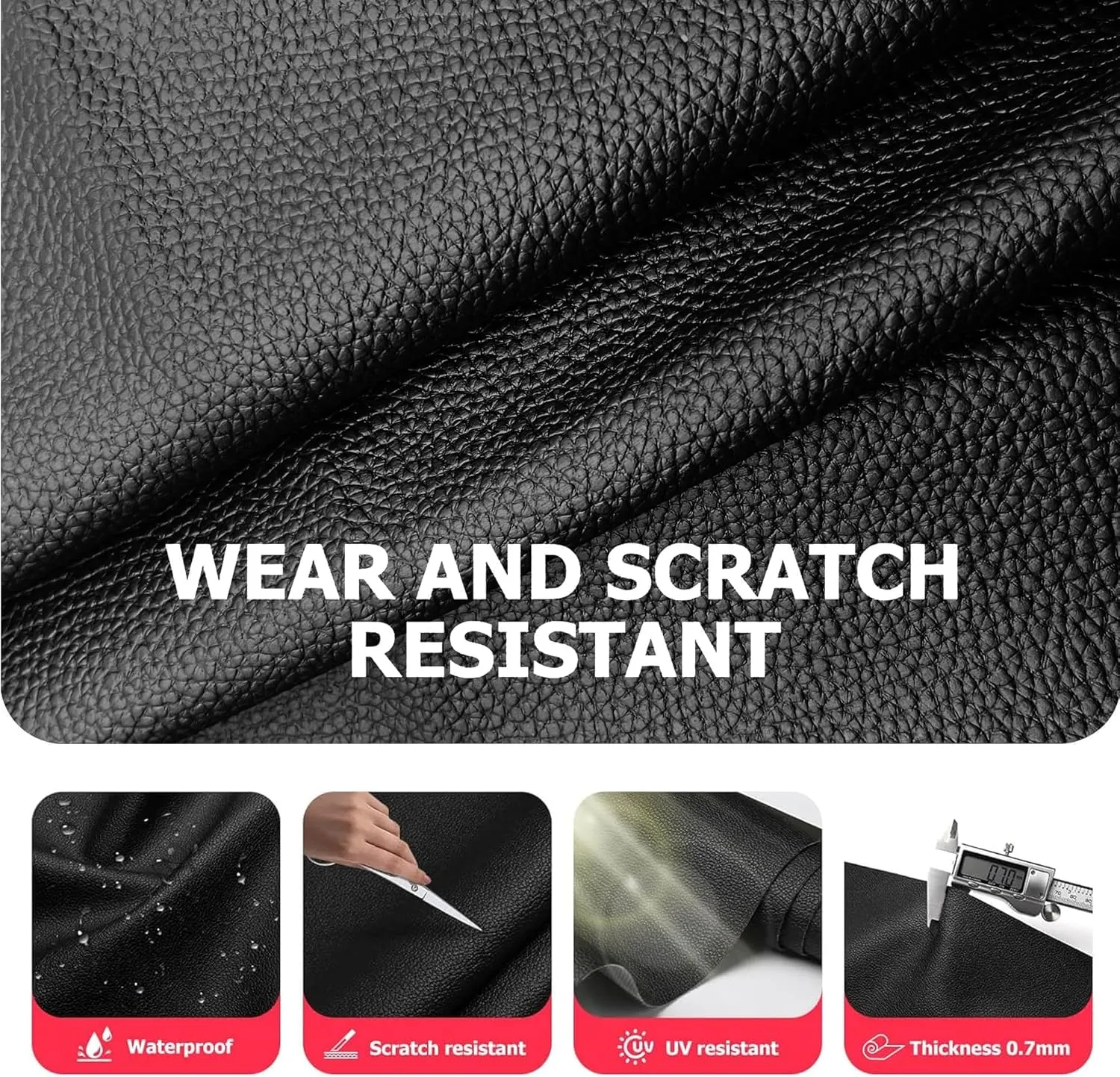 Vinyl Fabric, Marine Faux Leather Upholstery, for Upholstery Crafts, DIY Sewings, Sofa, Handbag, Earrings, Hair Bows Decorations (Black 54'' X 72'' inch 2YD) Big Lychee Grain Black