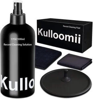 Vinyl Record Cleaner Solution 17oz/500ml, 4Pcs Vinyl Record Cleaning Kit, Record Cleaning Fluid Spray & Label Protector & Microfiber Cloth & Protector Pad, Record Player Cleaning Kit for LP Album