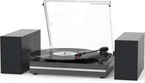 Vinyl Record Player with External Speakers Belt-Drive Turntable for Vinyl Records Dual Stereo Speakers Vintage LP Players Support 3 Speed Wireless Playback AUX Headphone Input Auto Stop Wood Black