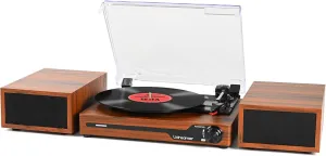 Vinyl Record Player with External Speakers BT 5.3 Wireless Turntable Portable with 3 Speed USB Vintage Wooden Brown