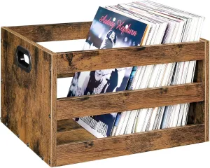 Vinyl Record Storage Crate, Record Storage Holder, Vintage Wood File Storage Organizer, Cube Photo Album Storage Box, for Albums, Files, Photo Albums, Rustic Brown MCW01FG
