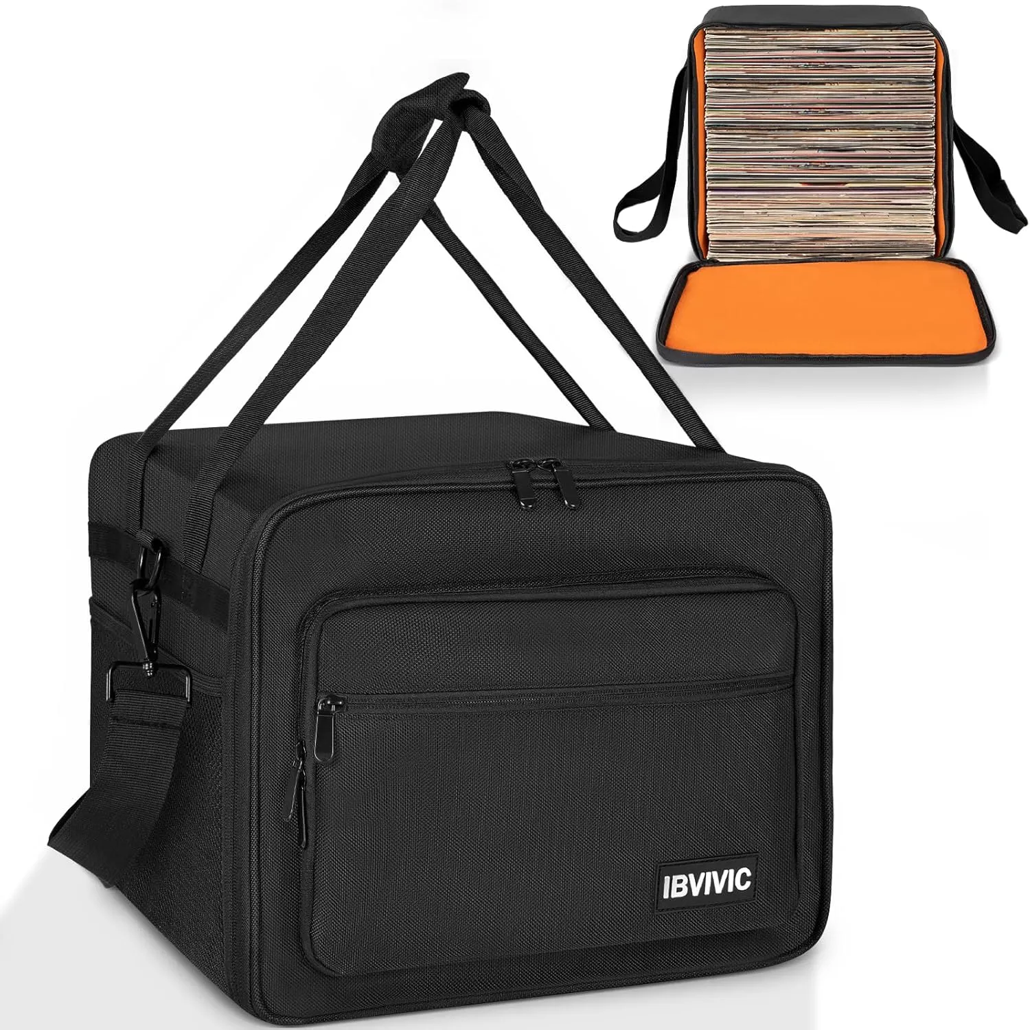 Vinyl Record Travel Carrying Bag Protable Vinyl Albums Storage Case Bag for Travel and Collection 14.2'' x 14.2'' x 11.8''
