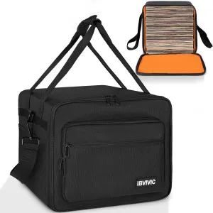 Vinyl Record Travel Carrying Bag Protable Vinyl Albums Storage Case Bag for Travel and Collection 14.2'' x 14.2'' x 11.8''