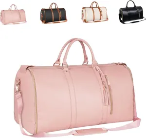 Viralhuntz Travel Bag, Luxe Travel Bags for Women, 2-in-1 Carry-On Garment Luggage with Shoe Compartment, PU Leather Weekender (A)