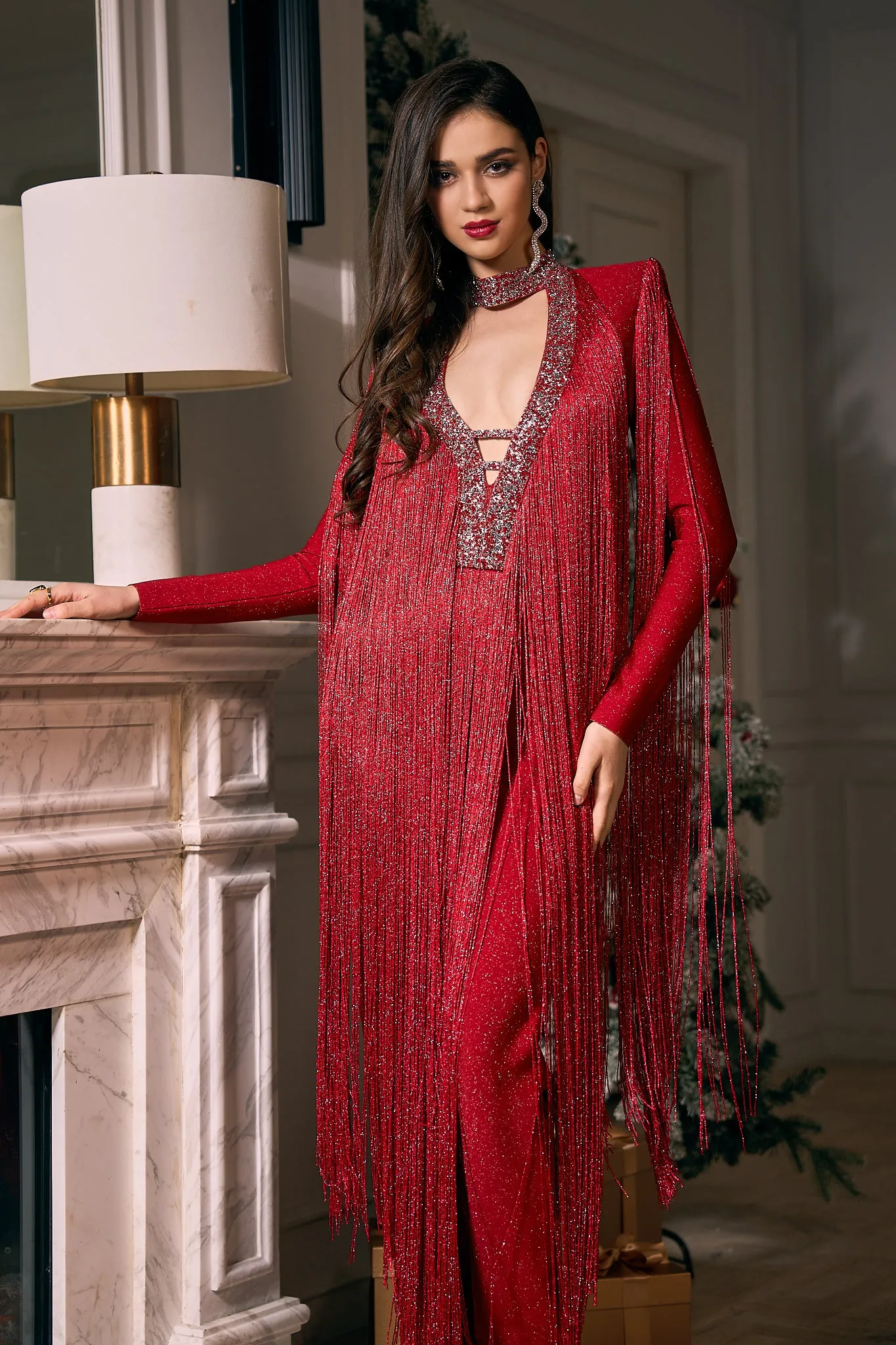 Vivienne Long Sleeve Deep-V Jumpsuit