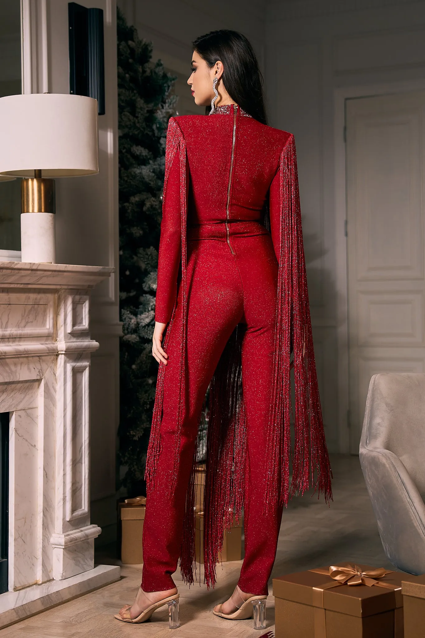 Vivienne Long Sleeve Deep-V Jumpsuit