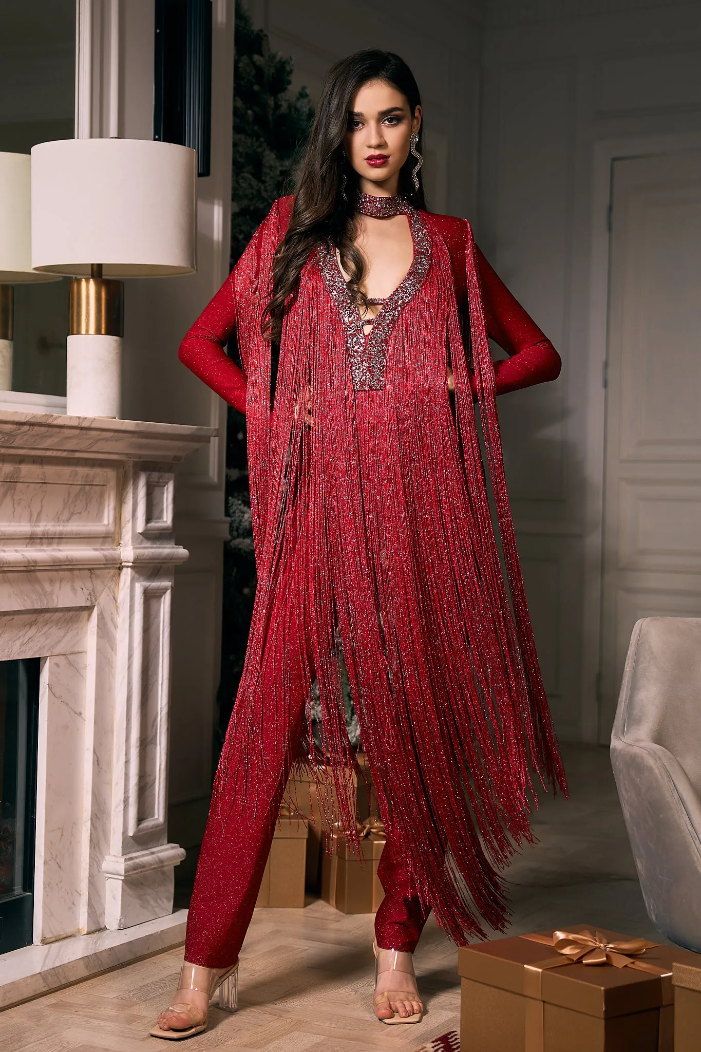 Vivienne Long Sleeve Deep-V Jumpsuit