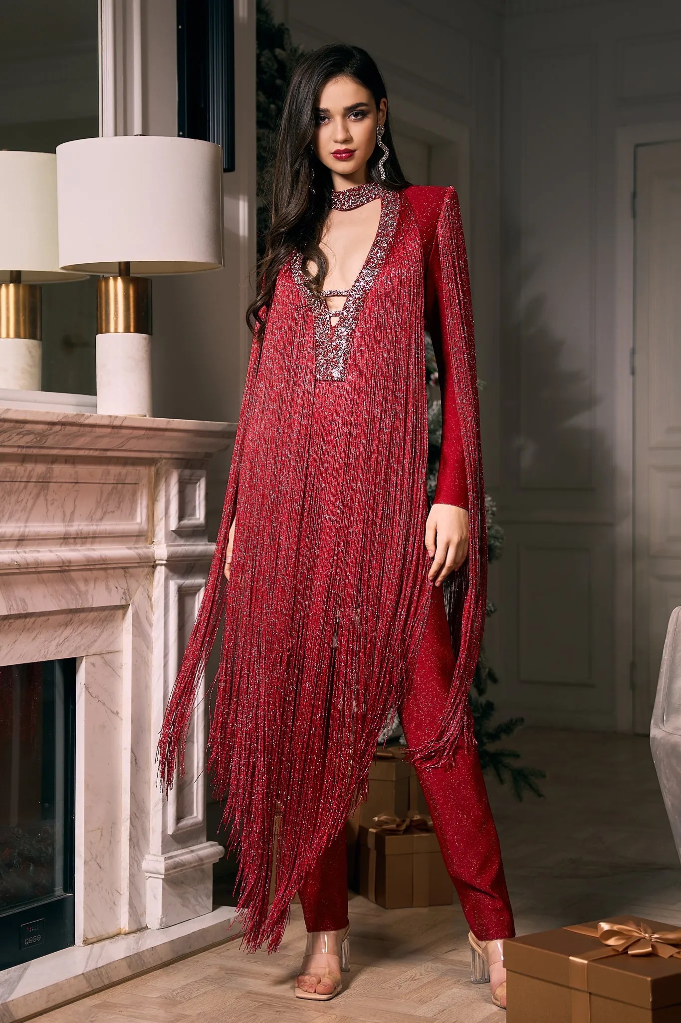 Vivienne Long Sleeve Deep-V Jumpsuit