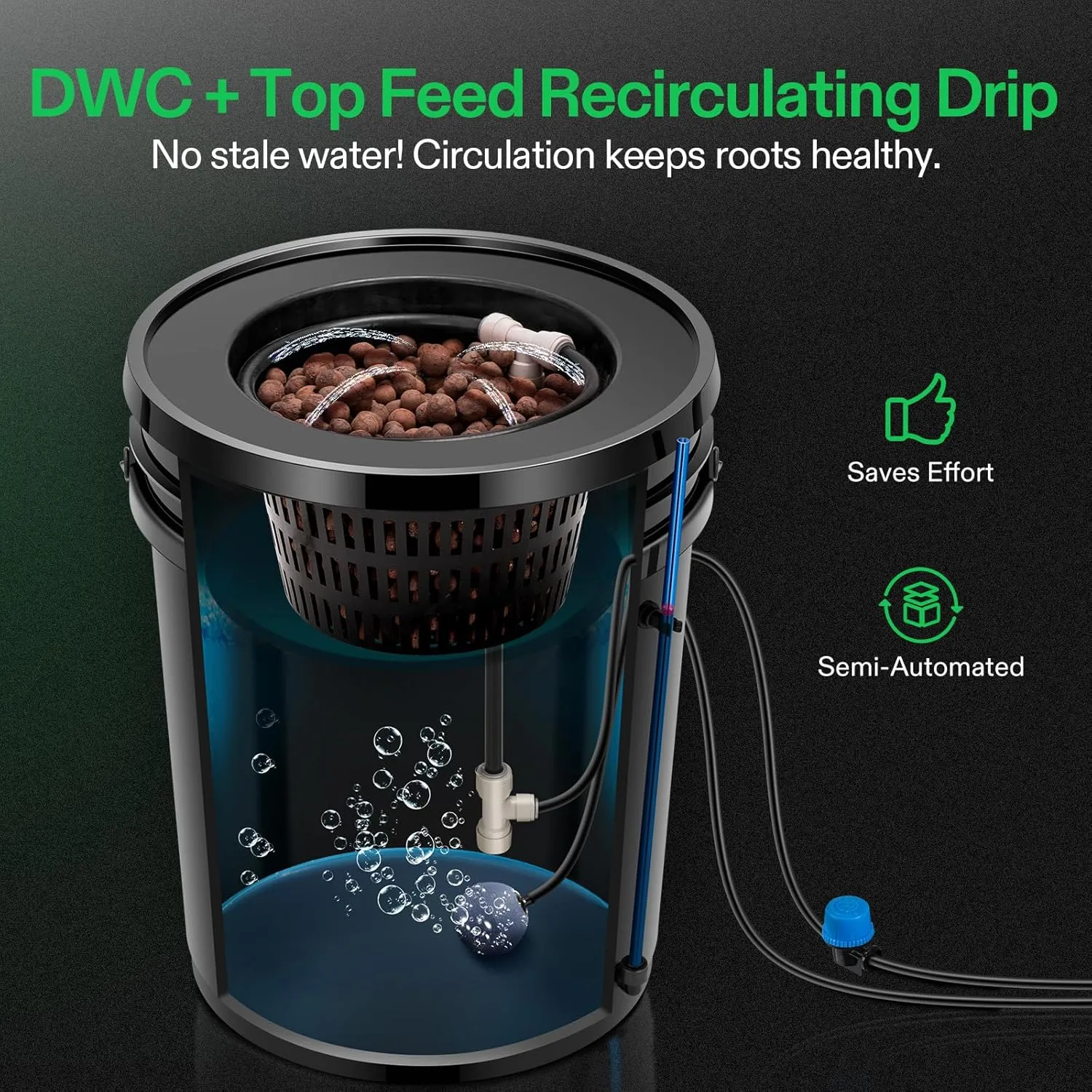 VIVOSUN DWC Hydroponics Grow System with Top Drip Kit, 5-Gallon Deep Water Culture, Recirculating Drip Garden System with Multi-Purpose Air Hose, Air Pump, and Air Stone (4 Buckets   Top Drip Kit)