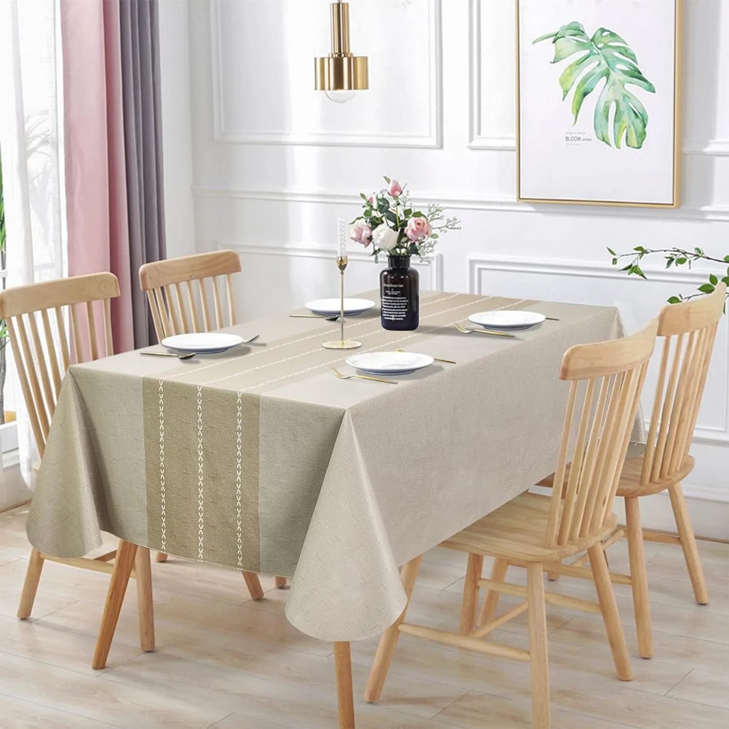 Vonabem 100% Waterproof Rectangle PVC Tablecloth, Vinyl Table Cloth Cover Oil Proof Spill Proof Wipeable Plastic Table Cloths for Indoor and Outdoor Use(Coffee, 60X120IN)