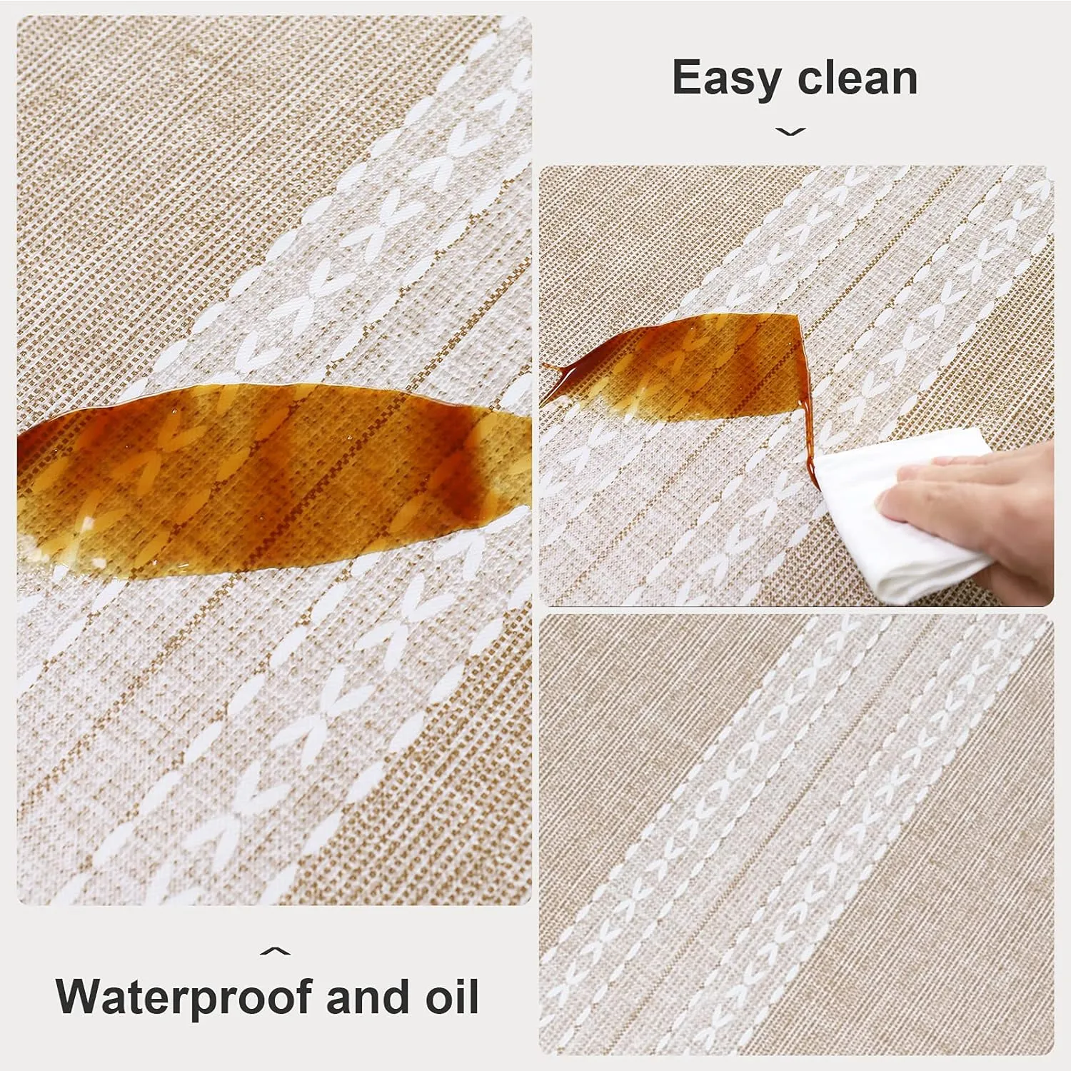 Vonabem 100% Waterproof Rectangle PVC Tablecloth, Vinyl Table Cloth Cover Oil Proof Spill Proof Wipeable Plastic Table Cloths for Indoor and Outdoor Use(Coffee, 60X120IN)