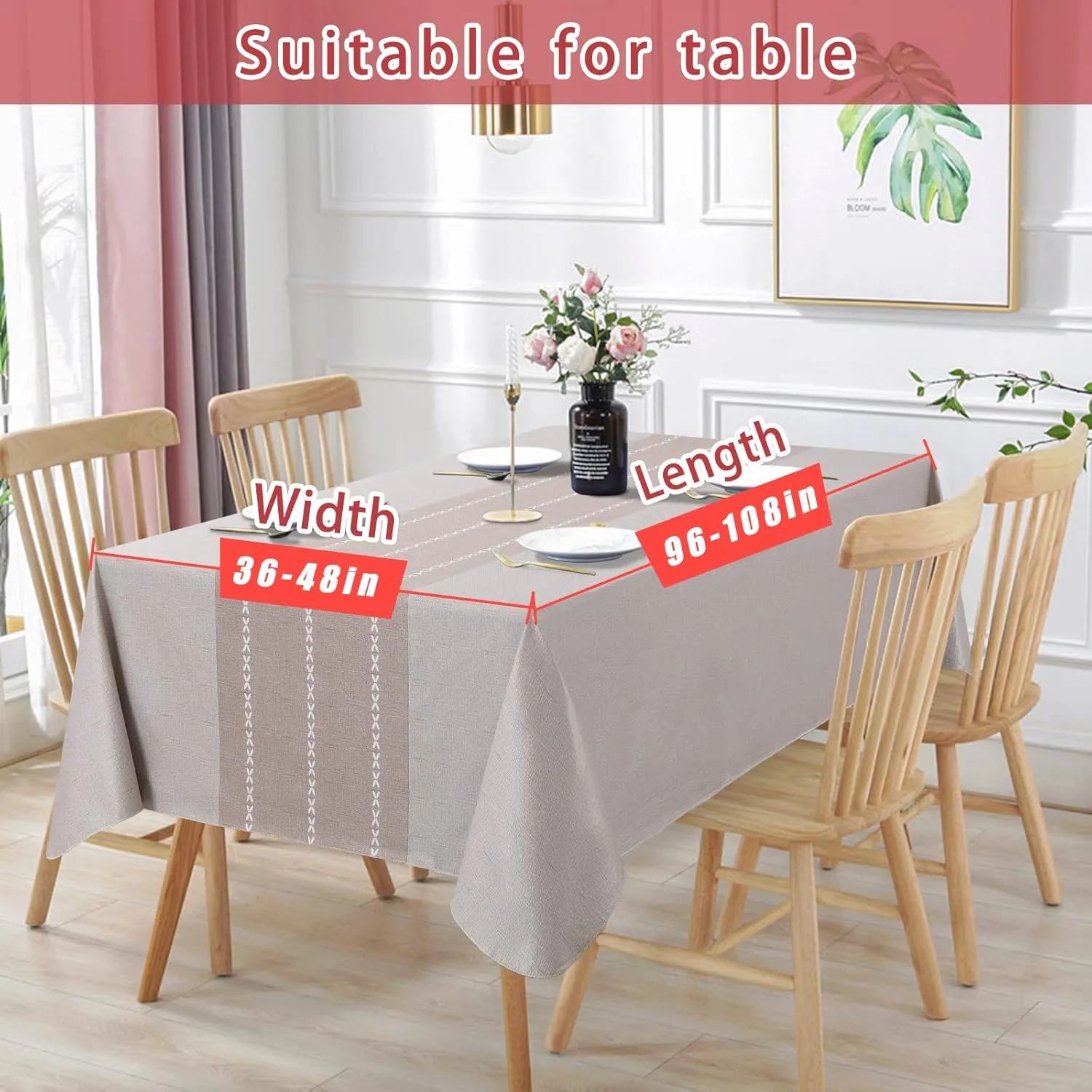 Vonabem 100% Waterproof Rectangle PVC Tablecloth, Vinyl Table Cloth Cover Oil Proof Spill Proof Wipeable Plastic Table Cloths for Indoor and Outdoor Use(Coffee, 60X120IN)