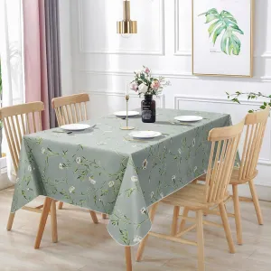 Vonabem Vinyl Tablecloth with Flannel Backing, Plastic Water Oil Proof Rectangle Table Cloth Cover, PVC Table Cloths for Camping Picnic Dining Indoor Outdoor(Green,60X120IN)