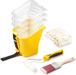 Voomey 18 Pcs Paint Bucket Hand Held, Paint Cup 4 Inch, Paint Brush, Integrated Magnetic Brush Grip, Suitable for Decoration, Repairs, Small Paint and Coating Projects