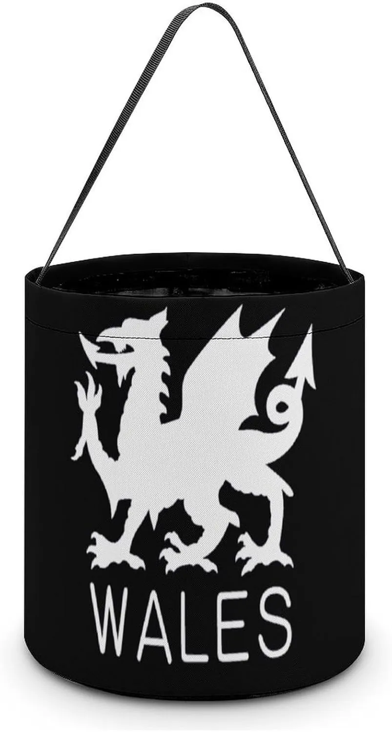 Wales Welsh Flag Funny Halloween Candy Bags Trick-o-r-Treat Tote Bag Reusable Bucket Storage Basket Handbag Party Novelty
