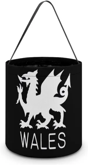 Wales Welsh Flag Funny Halloween Candy Bags Trick-o-r-Treat Tote Bag Reusable Bucket Storage Basket Handbag Party Novelty