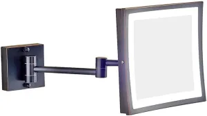 Wall Mirror for Bathroom, Makeup Mirror Bathroom 3X Magnifying Stainless Steel Black ORB Foldable Telescopic 360 Degree Rotation Square HD Mirror (Color : White Light, Size : 8.5inch)