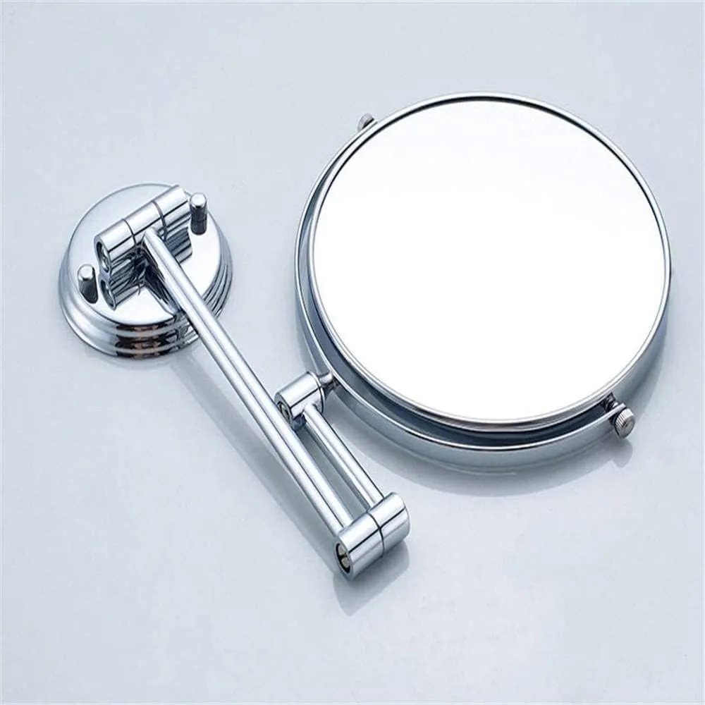 Wall-Mounted Cosmetic Mirror Hotel Bathroom Folding Telescopic Shaving Mirror 3 Times Magnification Double-Sided Mirror(8 inch Bright Silver)