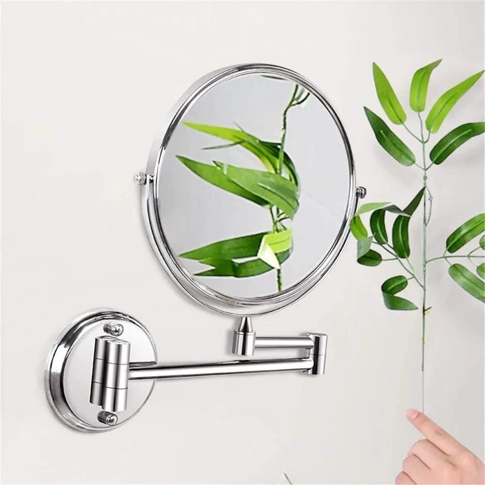 Wall-Mounted Cosmetic Mirror Hotel Bathroom Folding Telescopic Shaving Mirror 3 Times Magnification Double-Sided Mirror(8 inch Bright Silver)