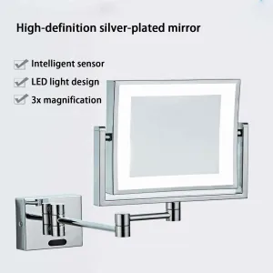 Wall Mounted Double-Sided 1X/10X Magnifying Lighted Makeup Vanity Mirror with Infrared Sensor Switch,360° Swivel Extendable Cosmetic Mirror Zirconium, Plug-in