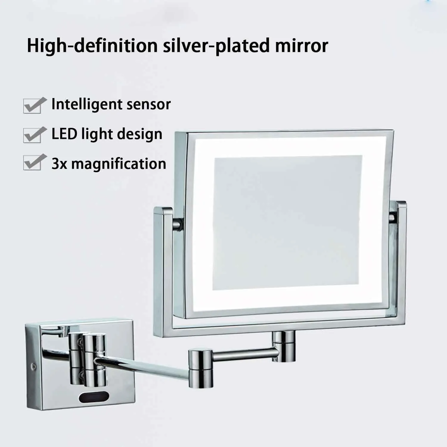 Wall Mounted Double-Sided 1X/10X Magnifying Lighted Makeup Vanity Mirror with Infrared Sensor Switch,360° Swivel Extendable Cosmetic Mirror Zirconium, Plug-in