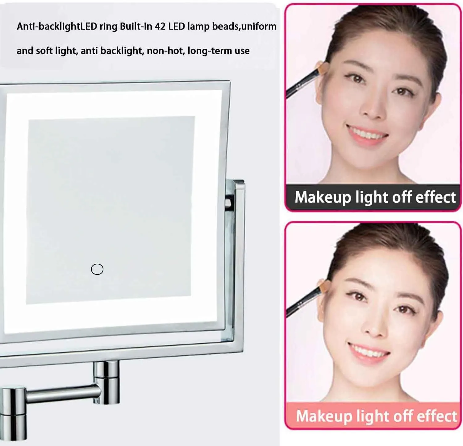 Wall Mounted Double-Sided 1X/10X Magnifying Lighted Makeup Vanity Mirror with Infrared Sensor Switch,360° Swivel Extendable Cosmetic Mirror Zirconium, Plug-in