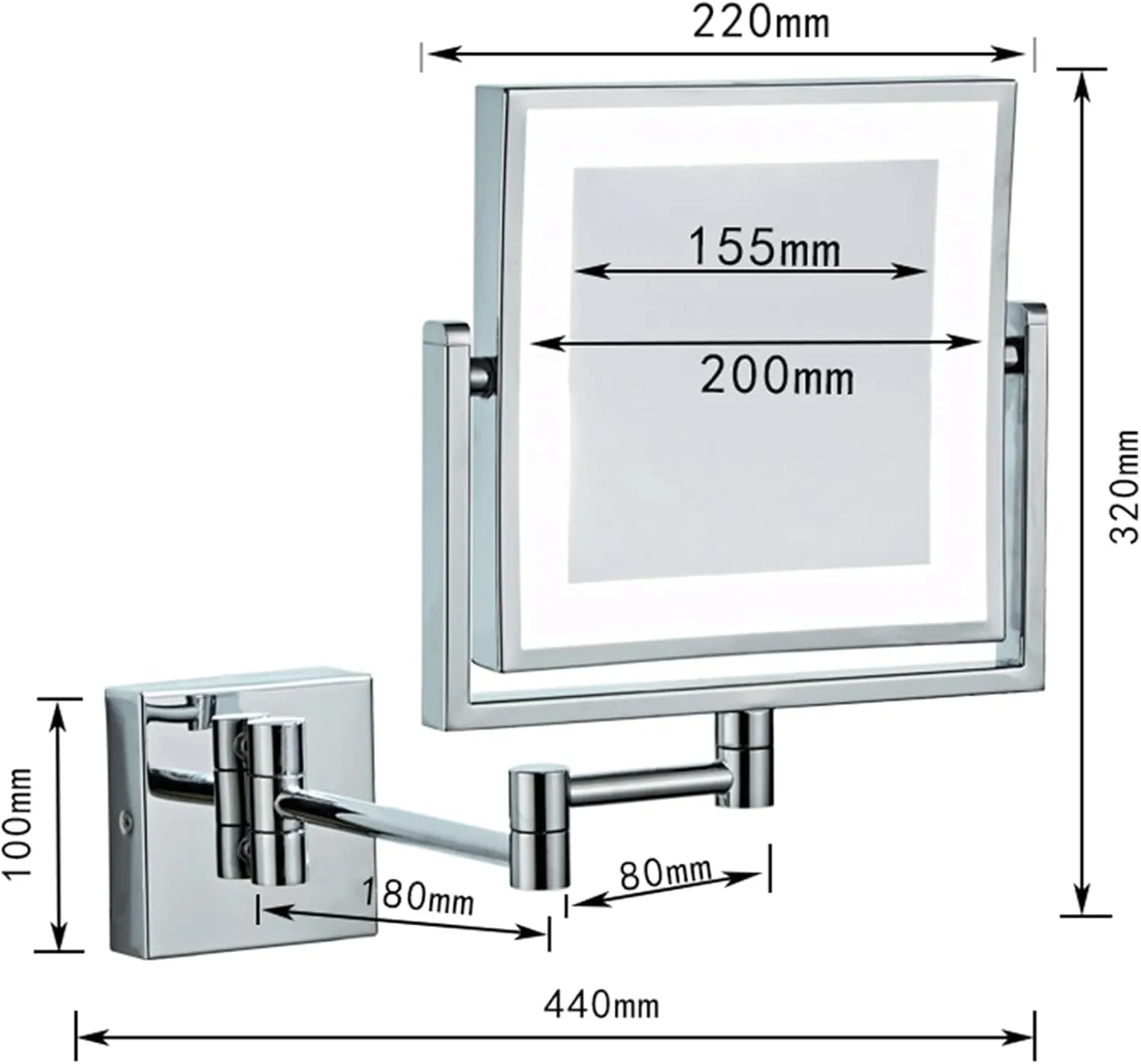 Wall Mounted Double-Sided 1X/10X Magnifying Lighted Makeup Vanity Mirror with Infrared Sensor Switch,360° Swivel Extendable Cosmetic Mirror Zirconium, Plug-in