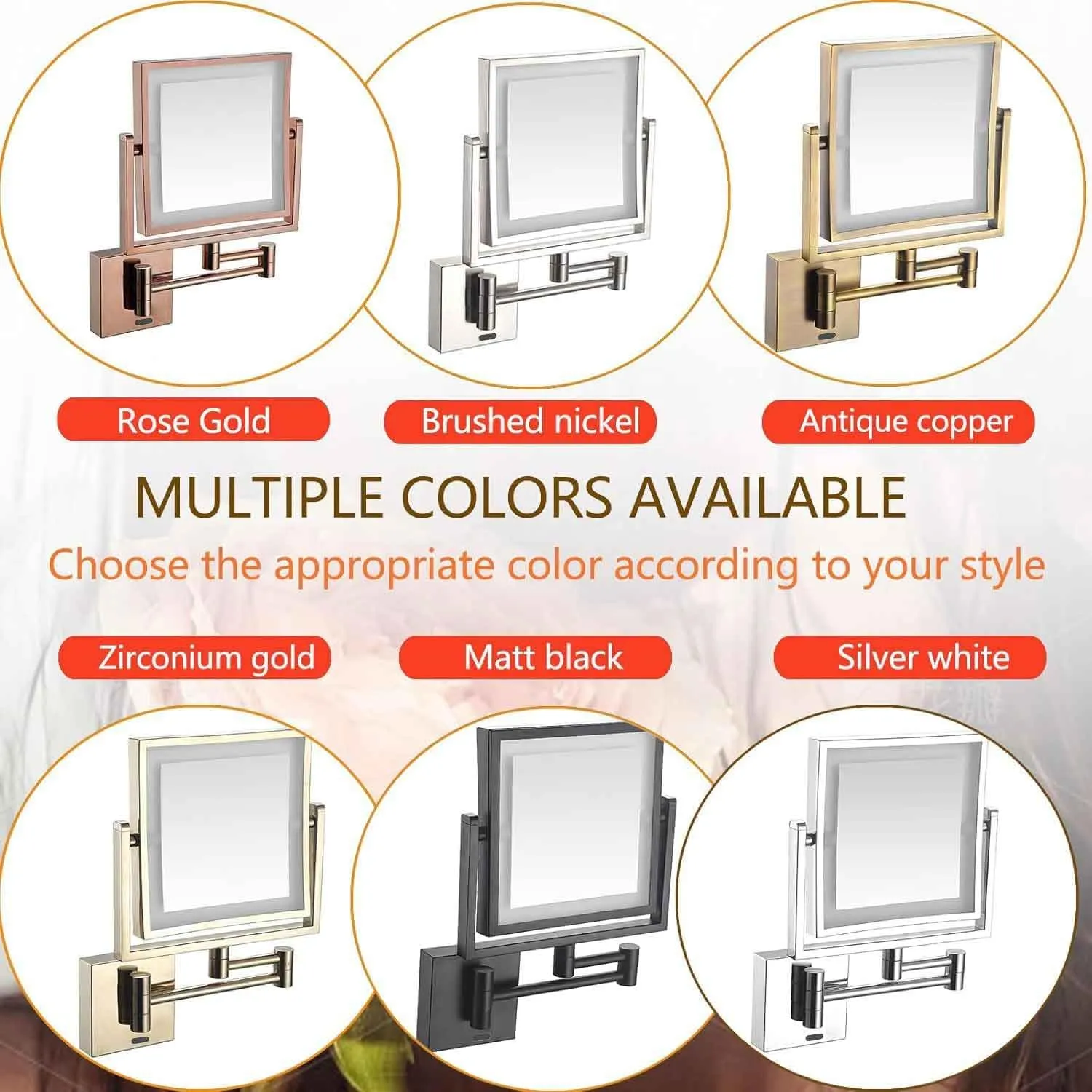 Wall Mounted Double-Sided 1X/10X Magnifying Lighted Makeup Vanity Mirror with Infrared Sensor Switch,360° Swivel Extendable Cosmetic Mirror Zirconium, Plug-in