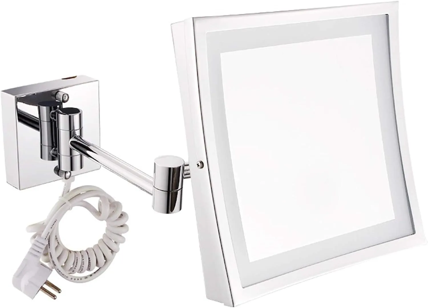 Wall-Mounted Led Makeup Mirror,Bathroom Mirror,Stainless Steel Folding 3X Magnifier,Shaving Mirror,Square,Silver